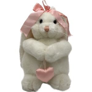 Vtg 1992 Dakin Bunny Rabbit Plush Stuffed Animal Floppy Satin Ears Heart‎ Easter